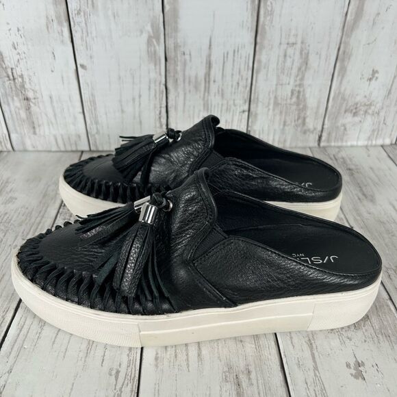 J/SLIDES NYC ANDIE BLACK LEATHER PLATFORM SLIP-ON SNEAKERS SIZE 6.5 NEW - Picture 4 of 7